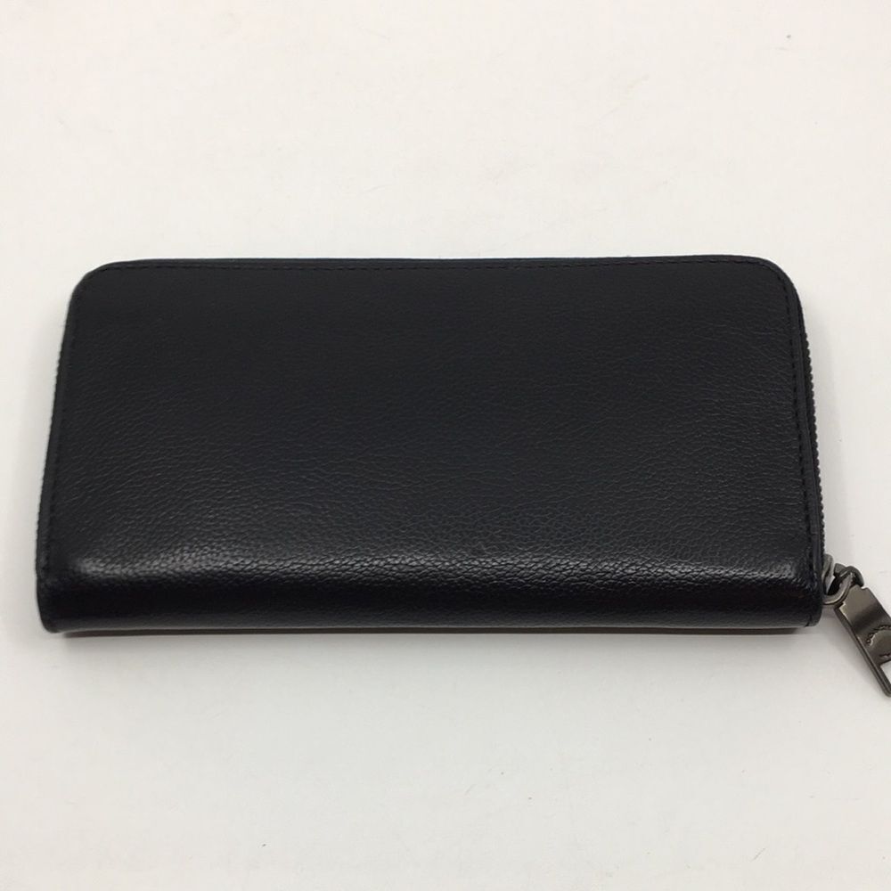Coach Baseball Stitch Accordion Zip Wallet Black Smooth Calf Leather Unisex - Picture 6 of 16
